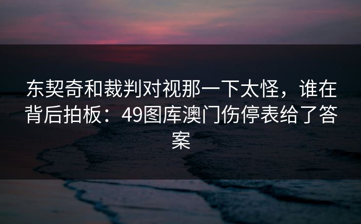 东契奇和裁判对视那一下太怪，谁在背后拍板：49图库澳门伤停表给了答案